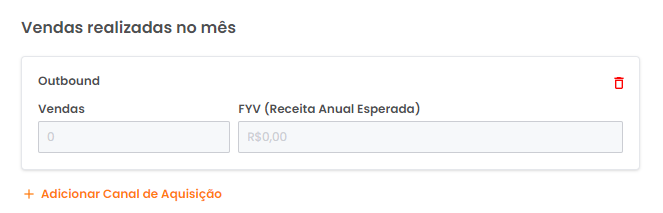 Campos de quantidade de vendas e Receita Anual Esperada (FYV)