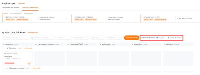 Seletor Visibilidade de linhas para escolher quais faixas exibir