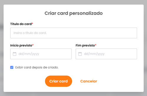 Formulário de criação de card de Evolução Personalizado