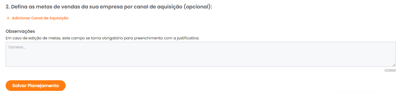 Campo de observações do planejamento de metas