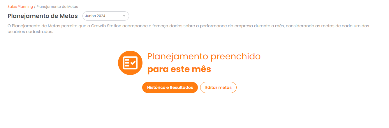 Botão Editar metas na página de Planejamento de Metas