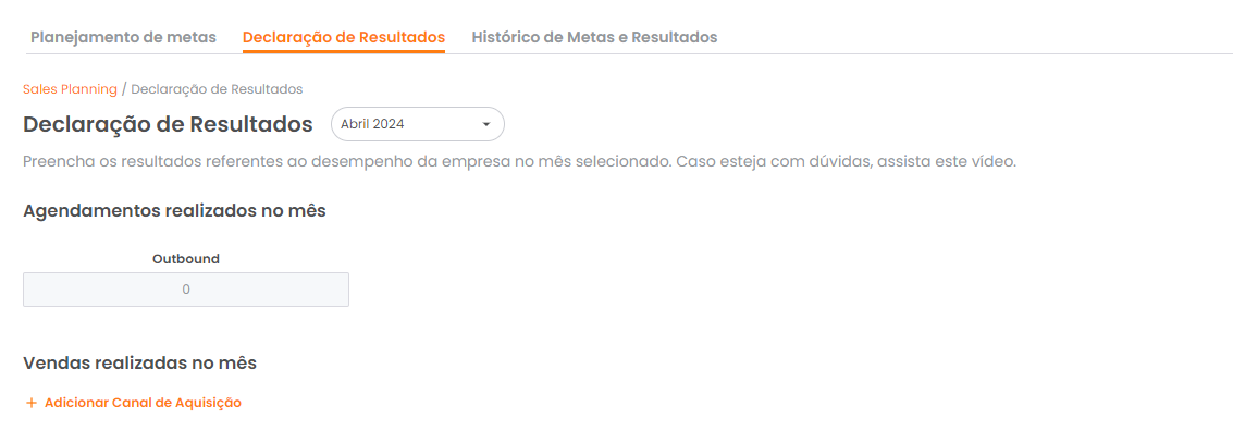 Filtro de mês na página de Declaração de Resultados