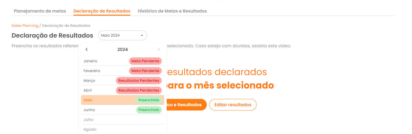 Filtro de mês para localizar a declaração a editar