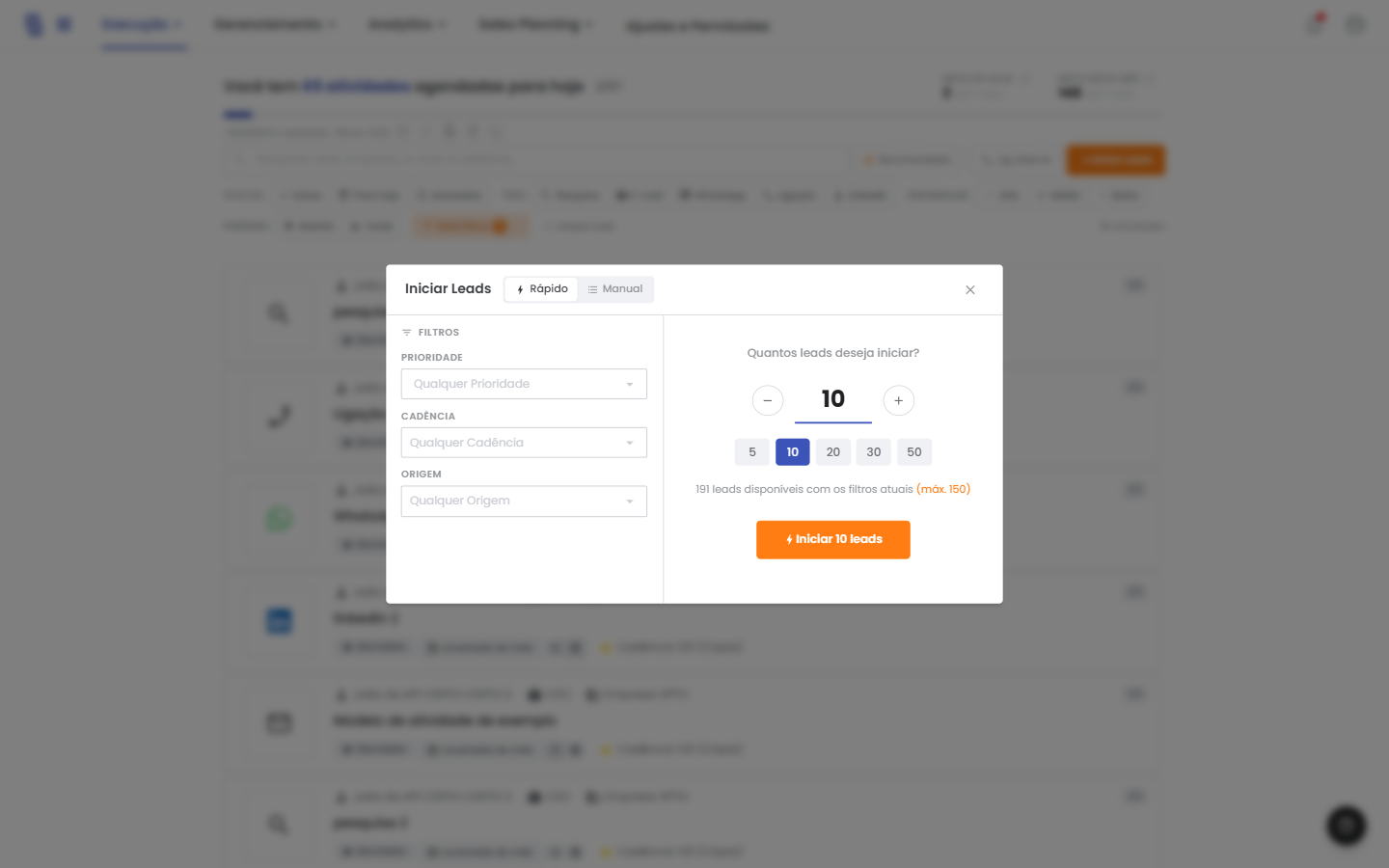 Novo modal de iniciar leads