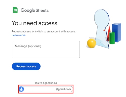 Página de solicitação de acesso do Google mostrando o e-mail atualmente logado