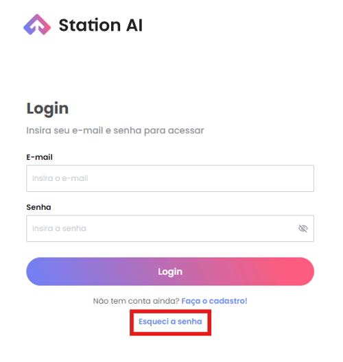 Página de login do Station AI com o link Esqueci a senha destacado