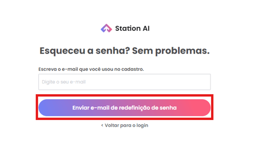 Campo de e-mail preenchido com o botão Enviar e-mail de redefinição de senha