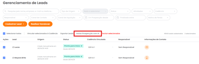 Botão Iniciar Prospecção com IA