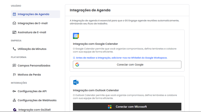 Botões Conectar com Google e Conectar com Microsoft