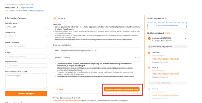 Link para realizar a integração de e-mail dentro da atividade
