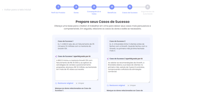 Correlação dos casos de sucesso aprimorados com as dores selecionadas