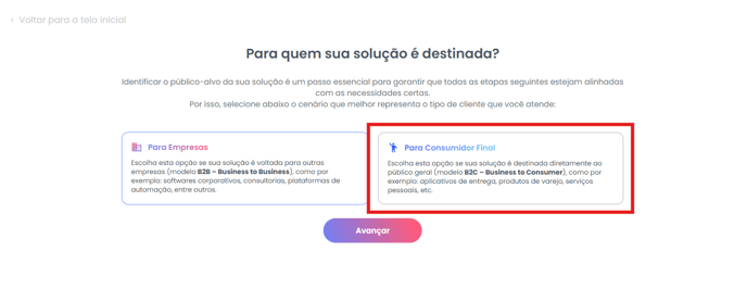 Seleção do modelo Para Consumidor Final (B2C)