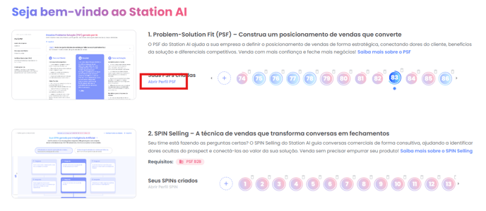 Botão Abrir Perfil PSF em um perfil em andamento