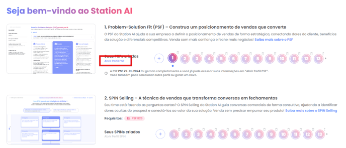 Botão Abrir perfil PSF em um perfil concluído