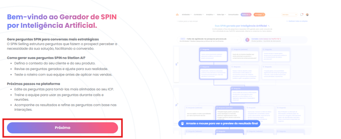 Tela de introdução ao processo de criação do perfil SPIN