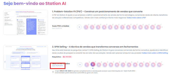 Perfil SPIN selecionado com o botão Abrir perfil SPIN