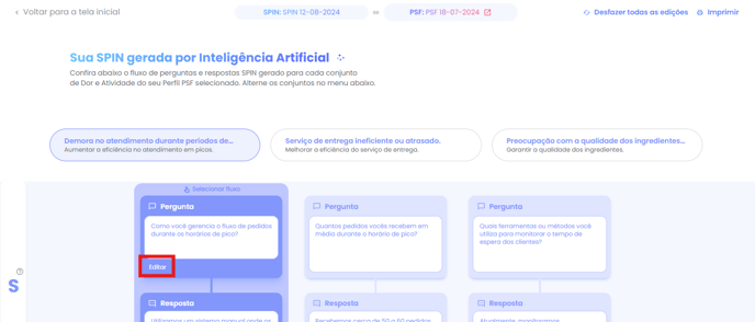 Edição de uma caixa de texto de pergunta ou resposta com as opções Editar e Salvar
