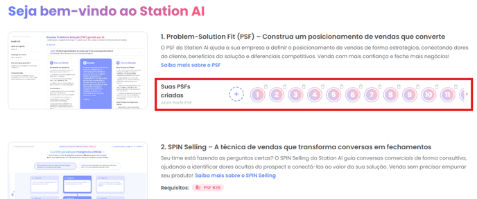 Botão de adicionar novo perfil PSF no Station AI