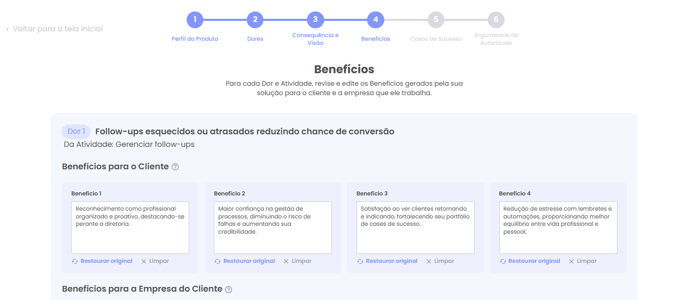 Benefícios para o cliente e para a empresa do cliente