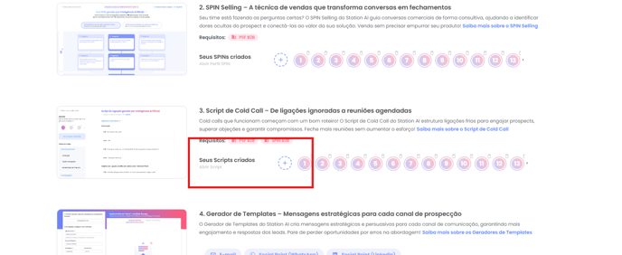 Botão + na seção Gerador de Script de Cold Call para criar um novo script
