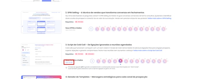 Botão Abrir Script no perfil selecionado