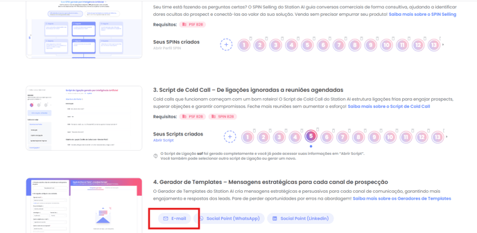 Seleção do gerador de template de E-mail