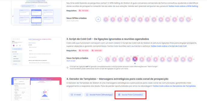 Seleção do gerador de template Social Point LinkedIn