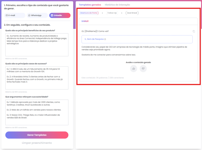 Template de Social Point LinkedIn gerado na janela à direita