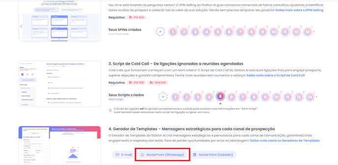 Seleção do gerador de template Social Point WhatsApp