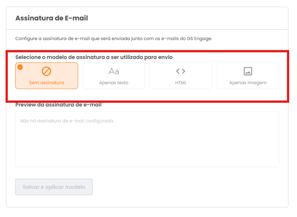 Seleção do modelo de assinatura de e-mail