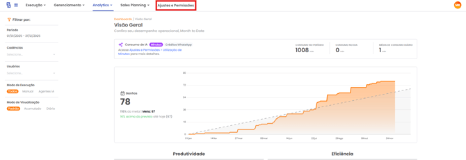 Botão Ajustes e Permissões no GS Engage