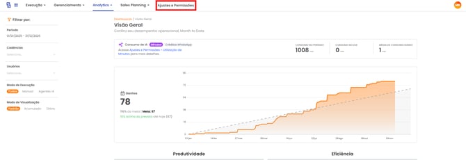 Botão Ajustes e Permissões no GS Engage