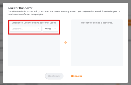 Seleção do usuário de partida no fluxo de handover