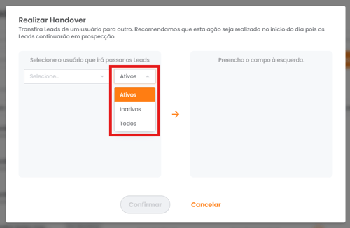 Filtro de leads ativos e inativos no handover