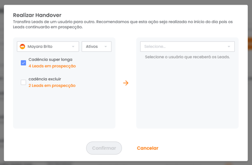 Seleção das cadências associadas aos leads no handover