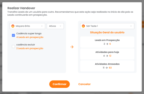 Resumo da carga de trabalho do usuário de chegada após o handover