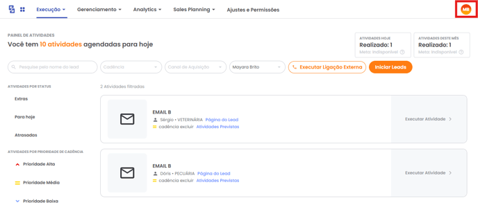 Ícone de perfil no canto superior direito do Growth Station