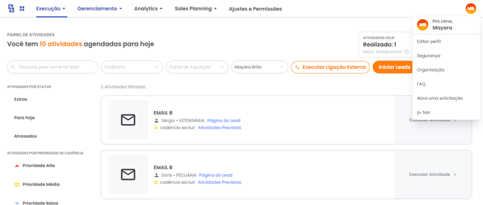 Aba Segurança no menu do perfil