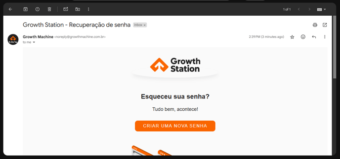 E-mail com o link de redefinição de senha