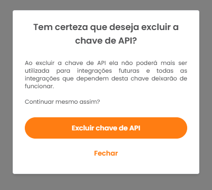 Confirmação de exclusão da chave de API