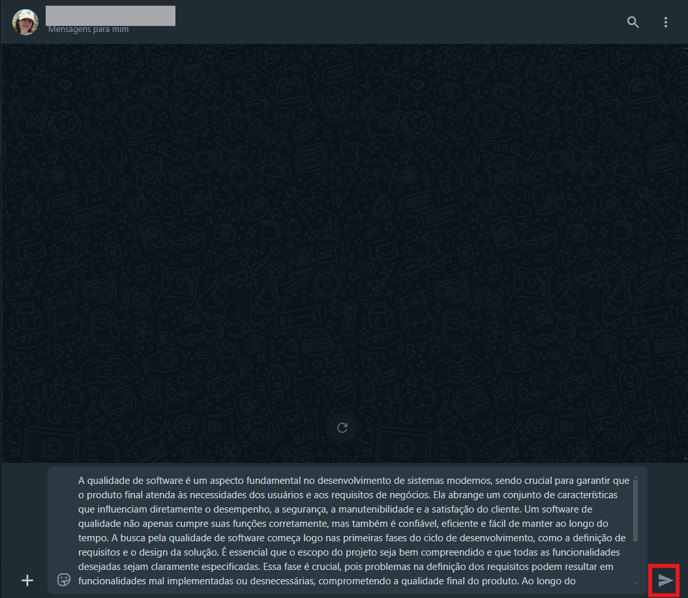 Conversa do WhatsApp Web com a mensagem pronta para envio