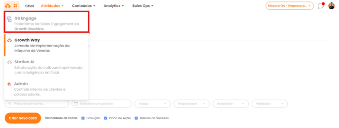 Opção GS Engage na Navbar