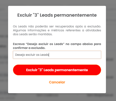 Pop-up de confirmação com frase de segurança para exclusão permanente