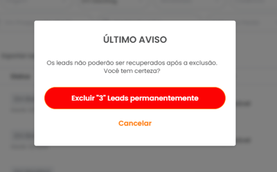 Confirmação final da exclusão dos leads selecionados