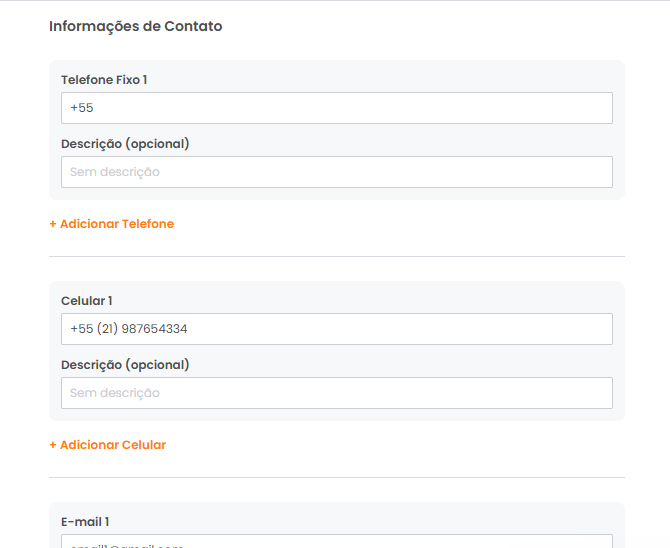 Seção Informação de Contato na Página do Lead