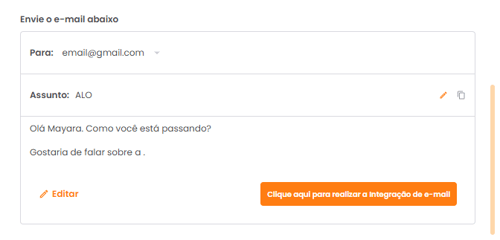 Preview do e-mail com as tags dinâmicas substituídas pelos dados do lead