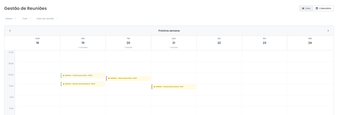 Modo de visualização em Calendário com um evento de reunião selecionado