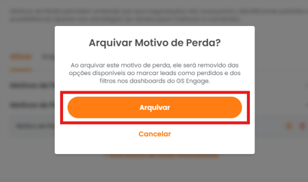 Confirmação de arquivamento do motivo de perda