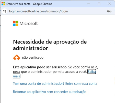 Tela de solicitação de aprovação do administrador da Microsoft