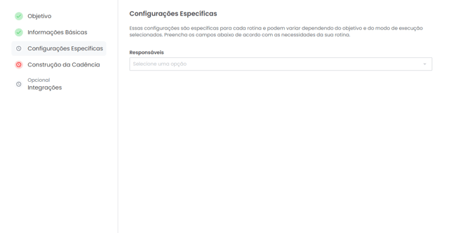 Seção de Configurações Específicas da cadência